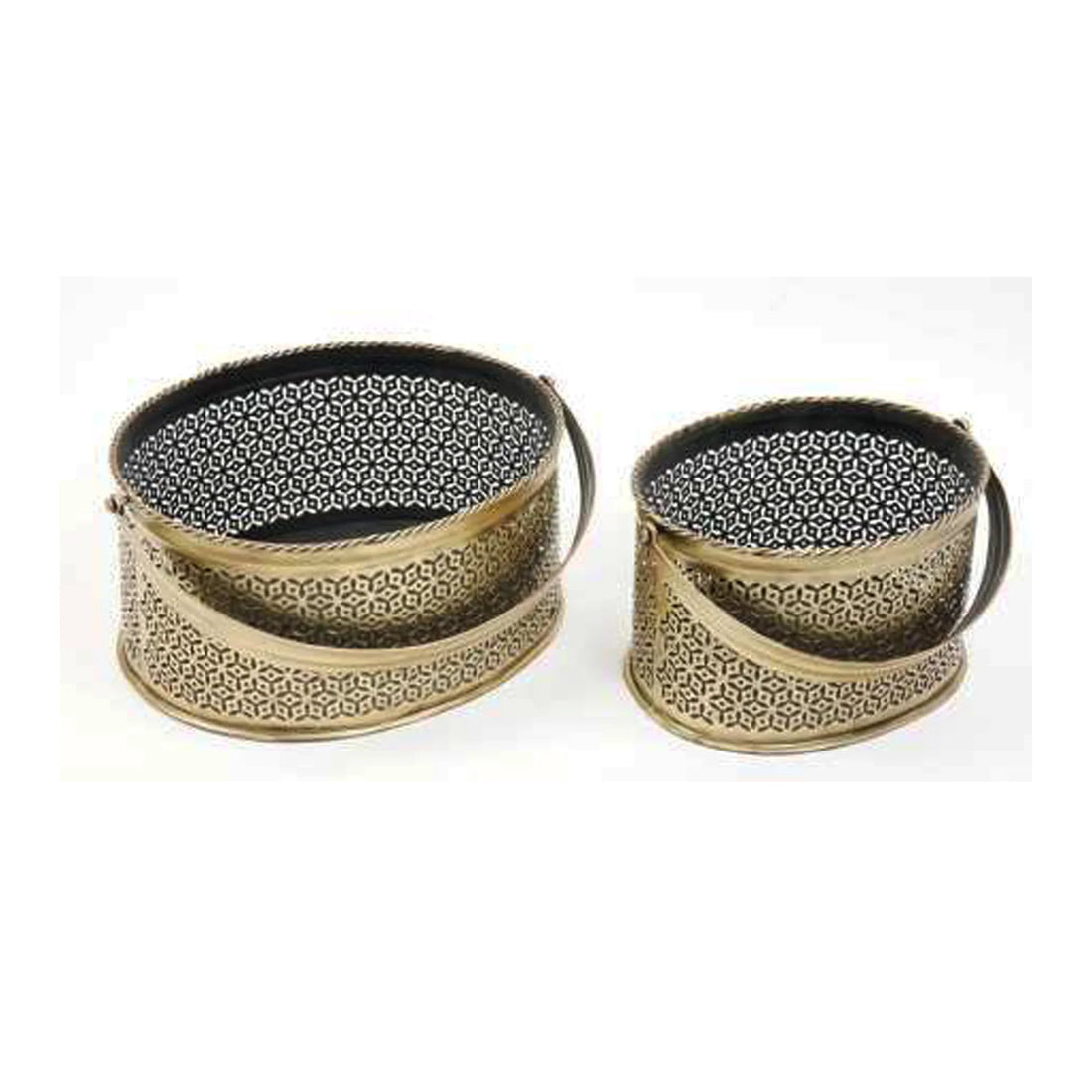 Set of 2 Round Woven Storage Baskets – Decorative Organizer with Handles