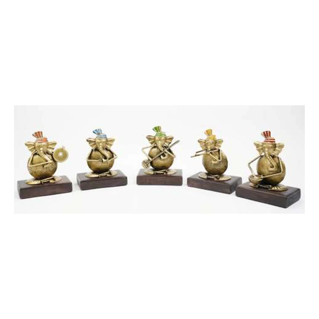 Iron Ganesh Musician Figurine Set – Set of 5 Handcrafted Decorative Idols