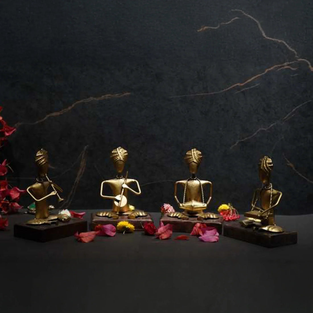 Handcrafted Iron Musician Figurine Set – Set of 4 Decorative Cultural Statues