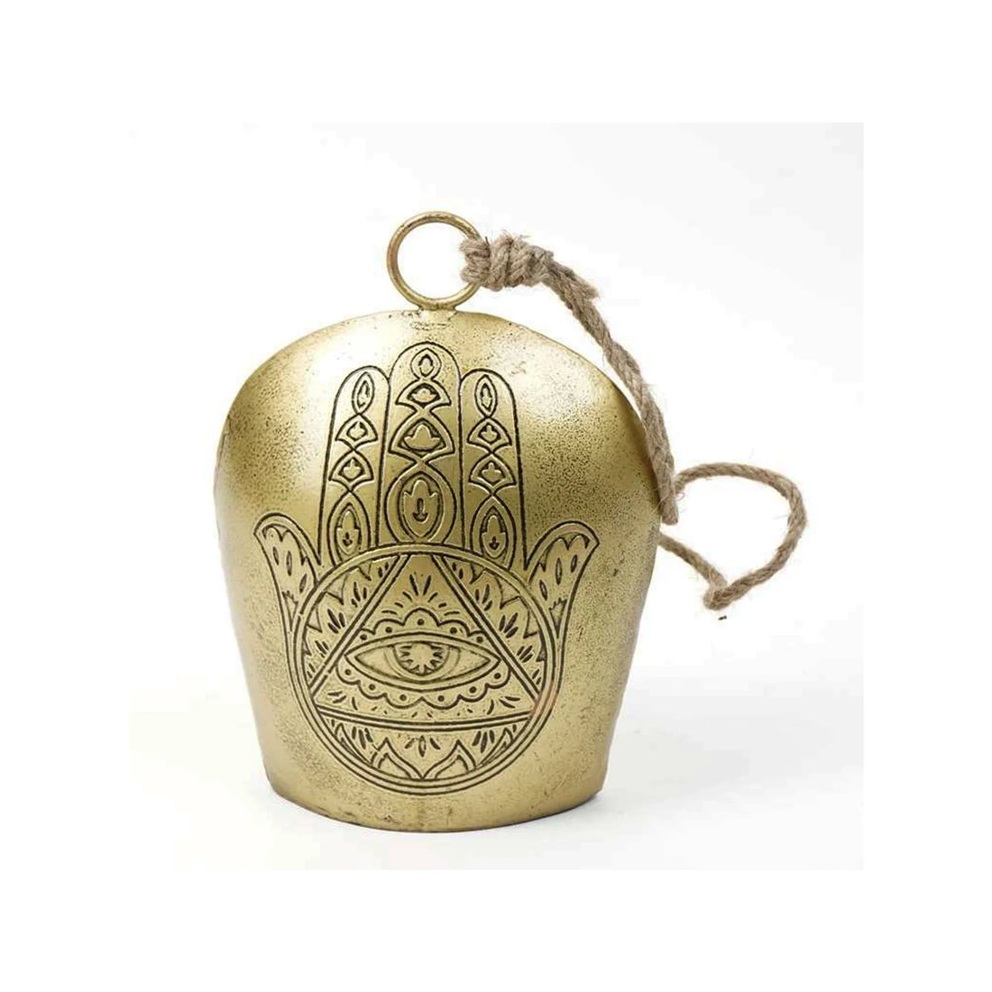 Metal Hamsa Hand Cow Bell – Handcrafted Decorative Bell with Spiritual Symbol