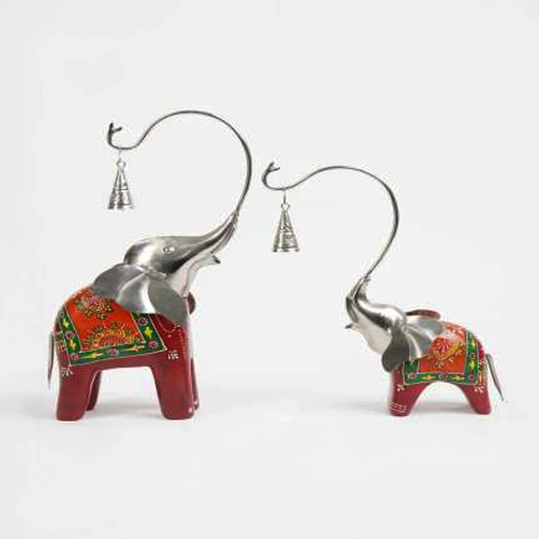 Wooden Trunk-Up Elephant with Bell - Handcrafted Artistic Decor