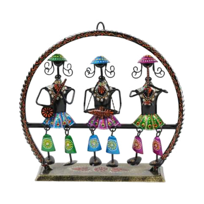 Black Metal 3-Doll Swing with Large Arched Bench – Handcrafted Folk Art Showpiece