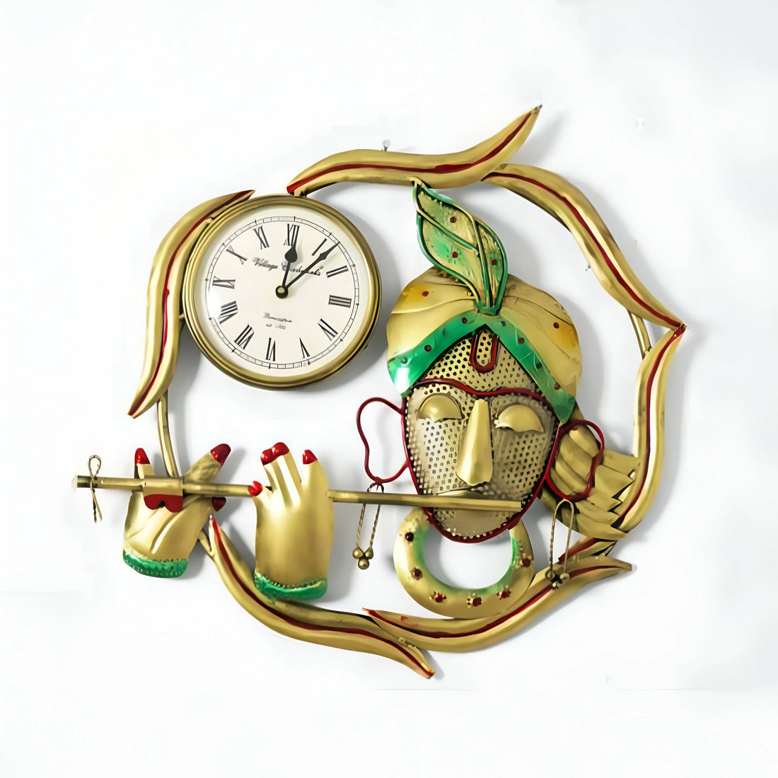 Krishna Playing Bansuri with Clock – Spiritual Wall Art Decor with Functional Timepiece