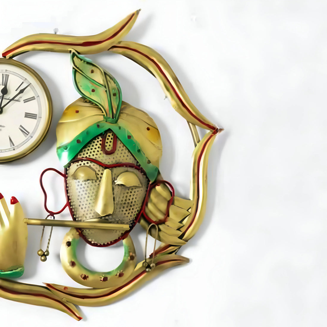 Krishna Playing Bansuri with Clock – Spiritual Wall Art Decor with Functional Timepiece