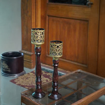 Wooden Iron Candle Stand – Rustic Handcrafted Holder for Home Décor