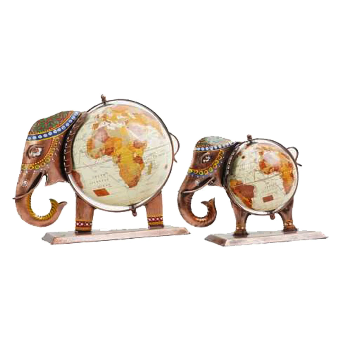Handcrafted Iron Elephant Globe – Painted Multicolor Showpiece for Home &amp; Office Decor