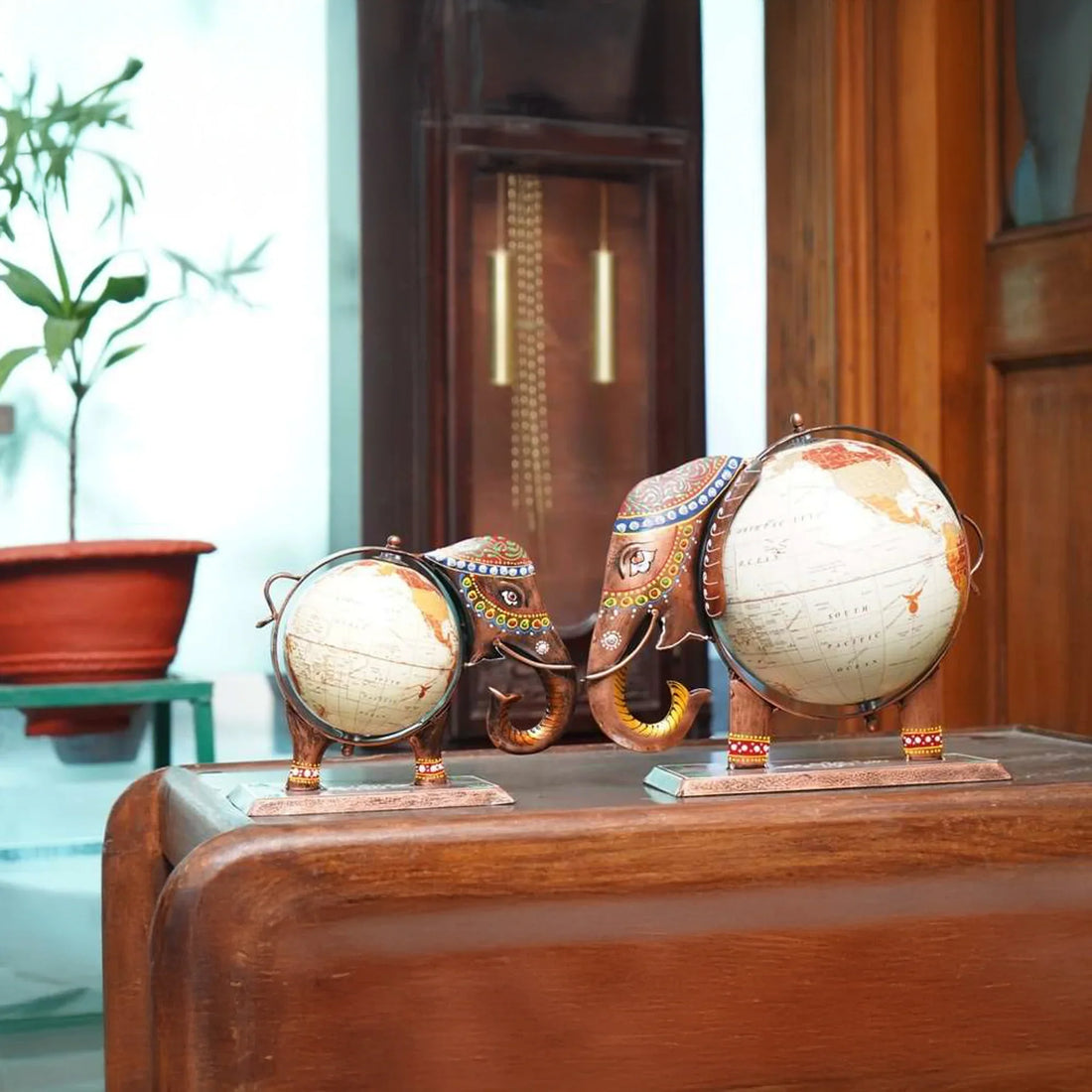 Handcrafted Iron Elephant Globe – Painted Multicolor Showpiece for Home &amp; Office Decor