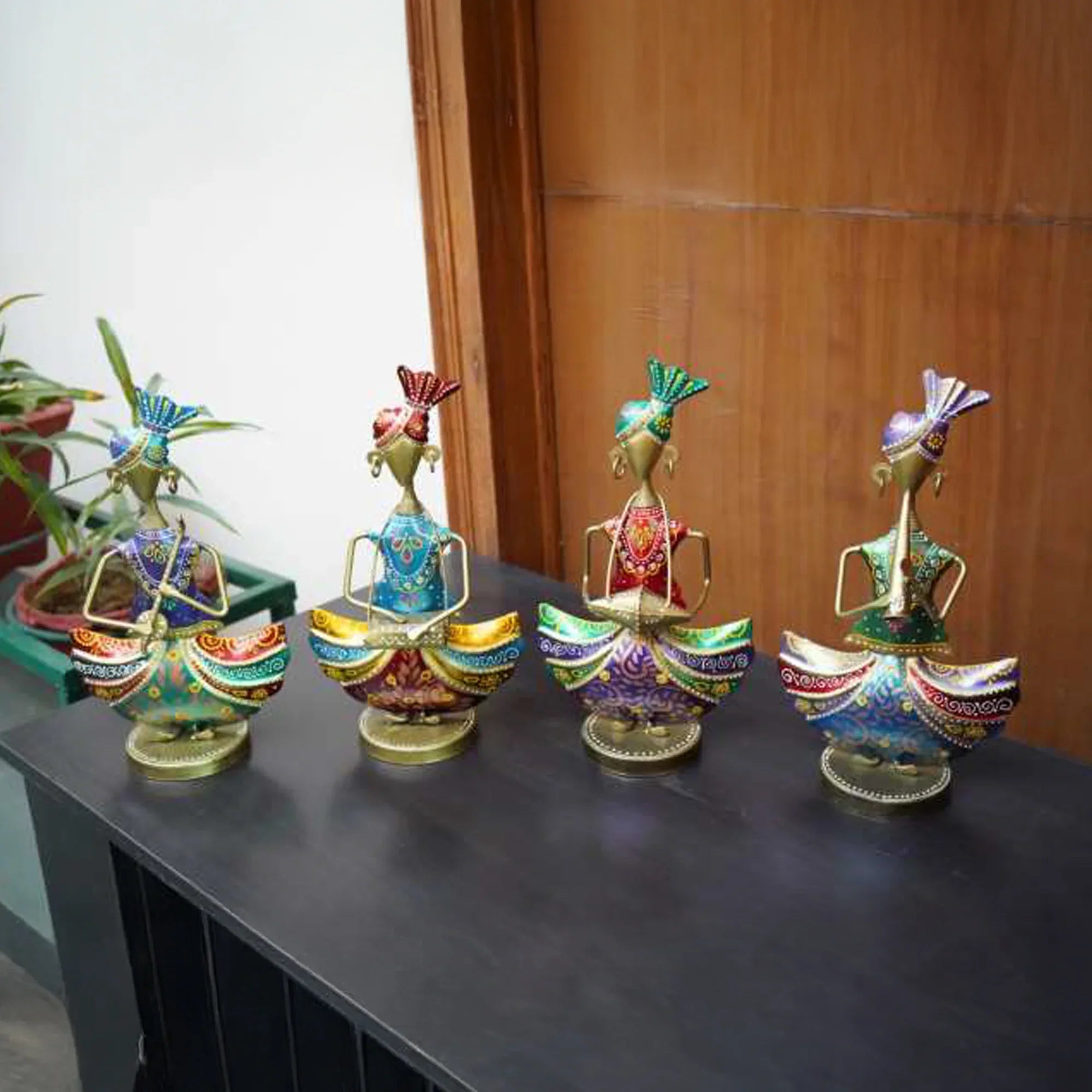 Handcrafted Metal Sardar Musicians Set of 4 – Vibrant Painted Figurines for Home Décor