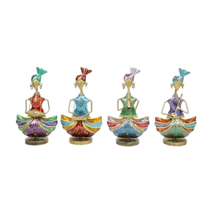 Handcrafted Metal Sardar Musicians Set of 4 – Vibrant Painted Figurines for Home Décor