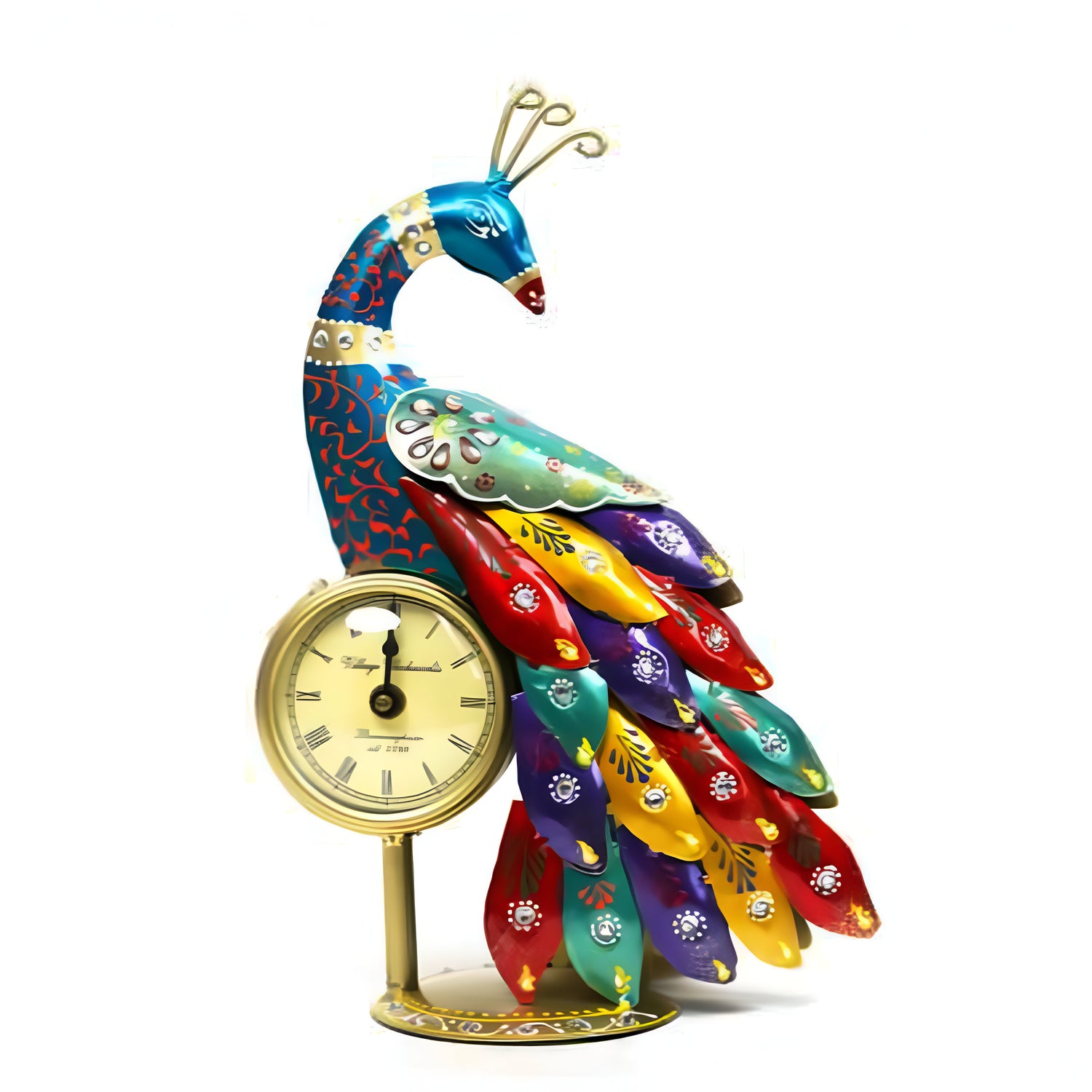 Peacock Wall Clock and Pen Stand – Elegant Decorative Timepiece with Artistic Feather Design