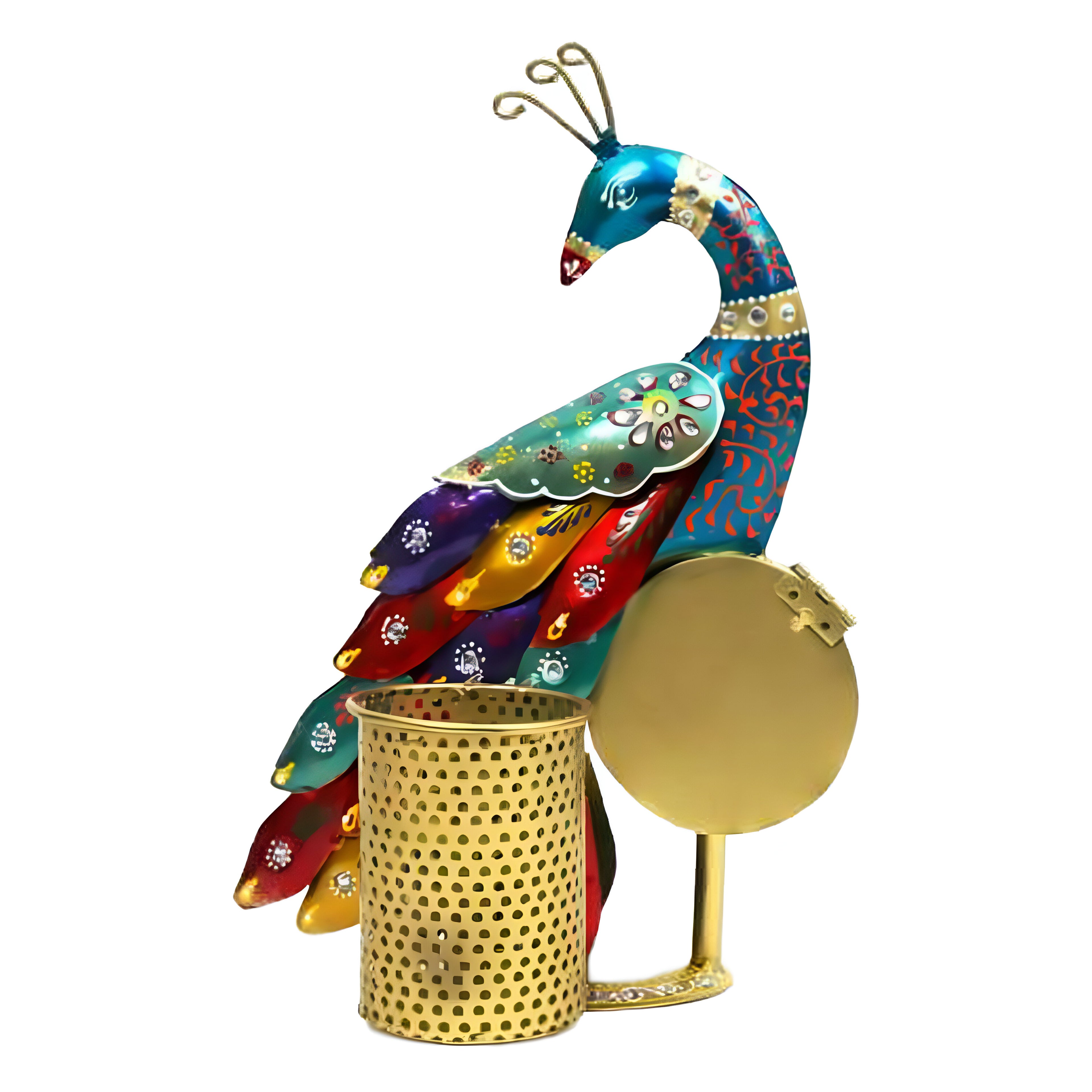 Peacock Wall Clock and Pen Stand – Elegant Decorative Timepiece with Artistic Feather Design