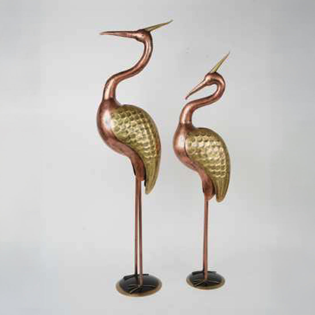 Crowned Metal Crane Figurines – Pair of 2 | Handcrafted Regal Décor Accents