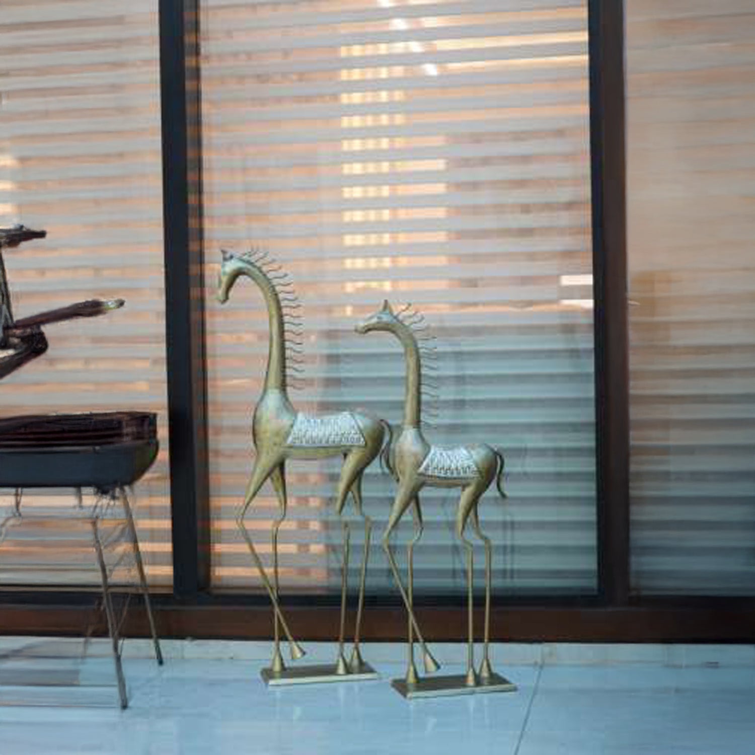 Iron Dancing Horse Sculptures – Set of 2 | Handcrafted Decorative Figurines
