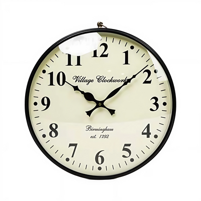 12” Vintage Railway Wall Clock with Hanger – Double-Sided Station Clock for Home, Office &amp; Café Décor