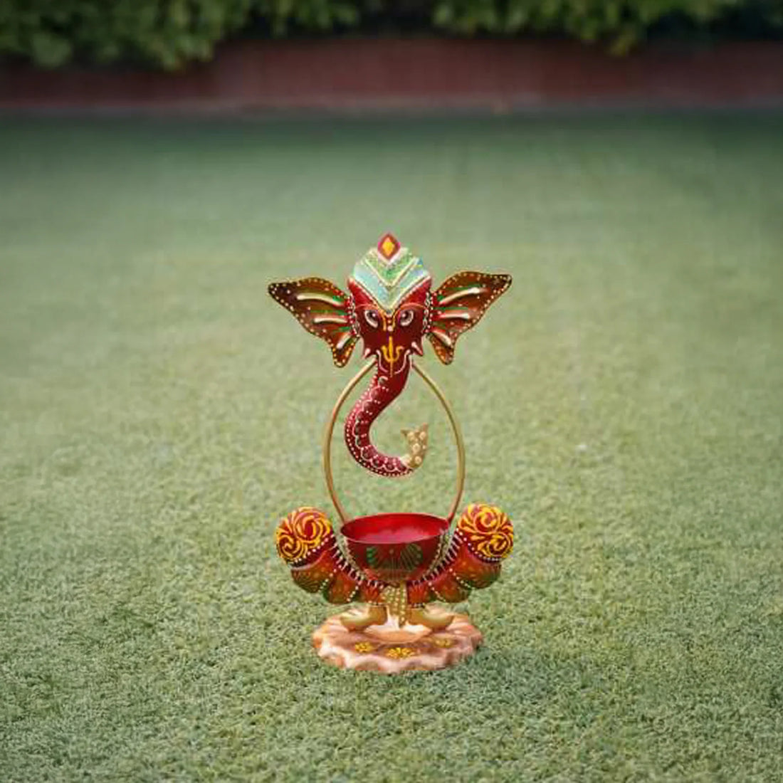 Handcrafted Iron Ganesh T-Light Holder – Spiritual Home Decor with Tea Light Candle Stand