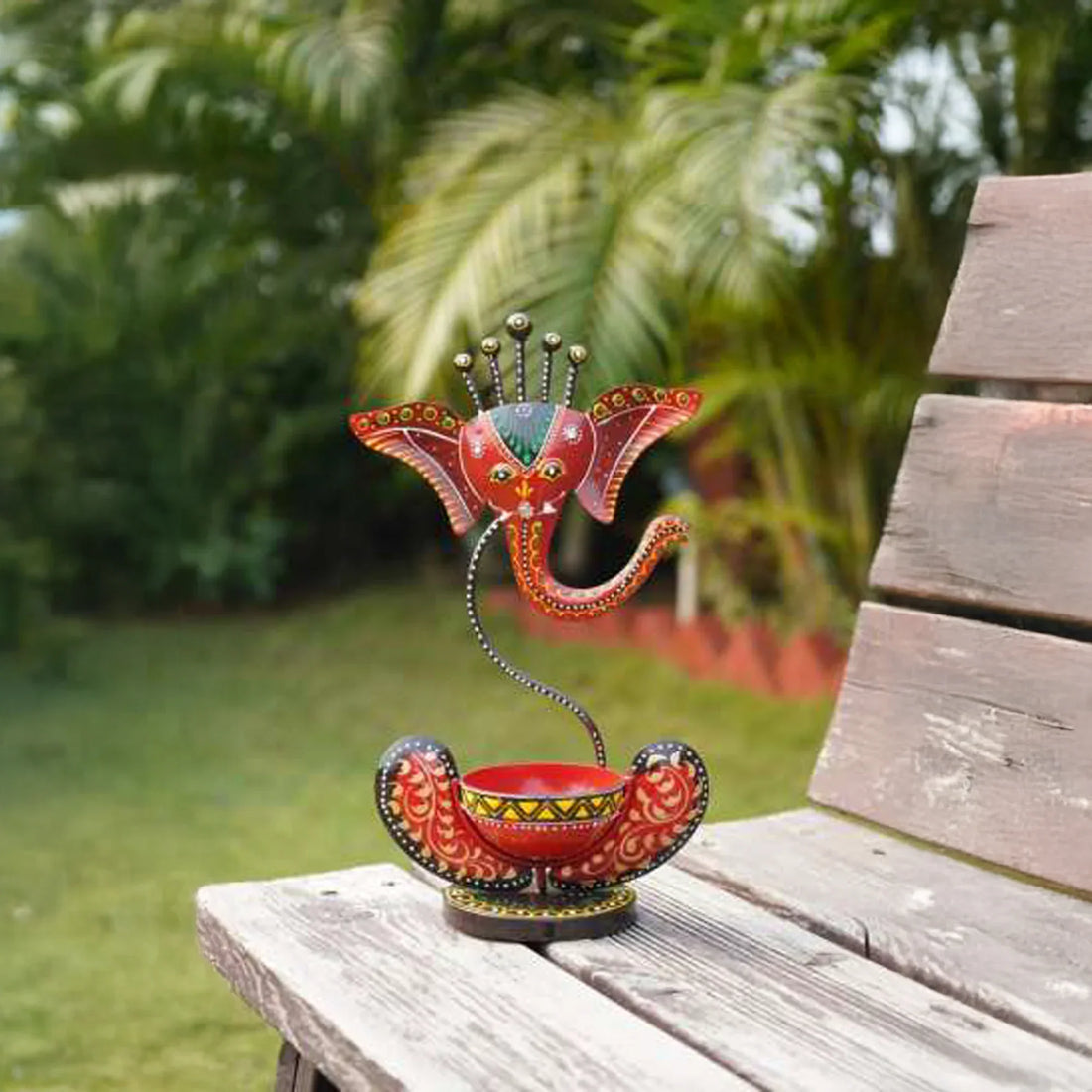 Handcrafted Iron Ganesh T-Light Holder – Rustic Tea Light Candle Stand for Home &amp; Puja Decor