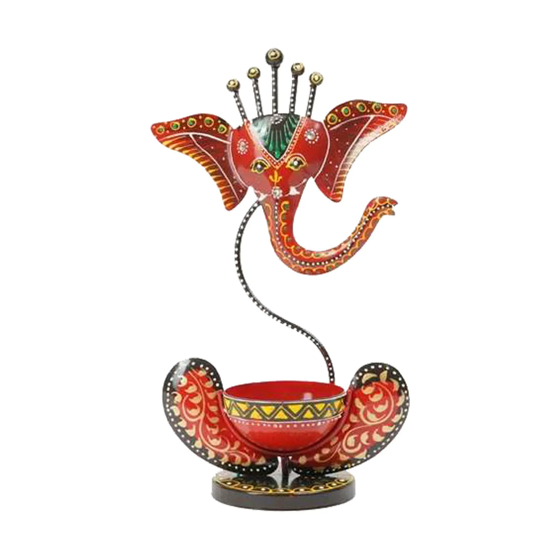 Handcrafted Iron Ganesh T-Light Holder – Rustic Tea Light Candle Stand for Home &amp; Puja Decor