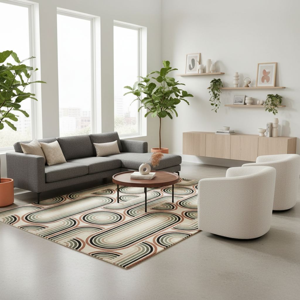 Modern retro pattern hand-tufted rug for living room decor