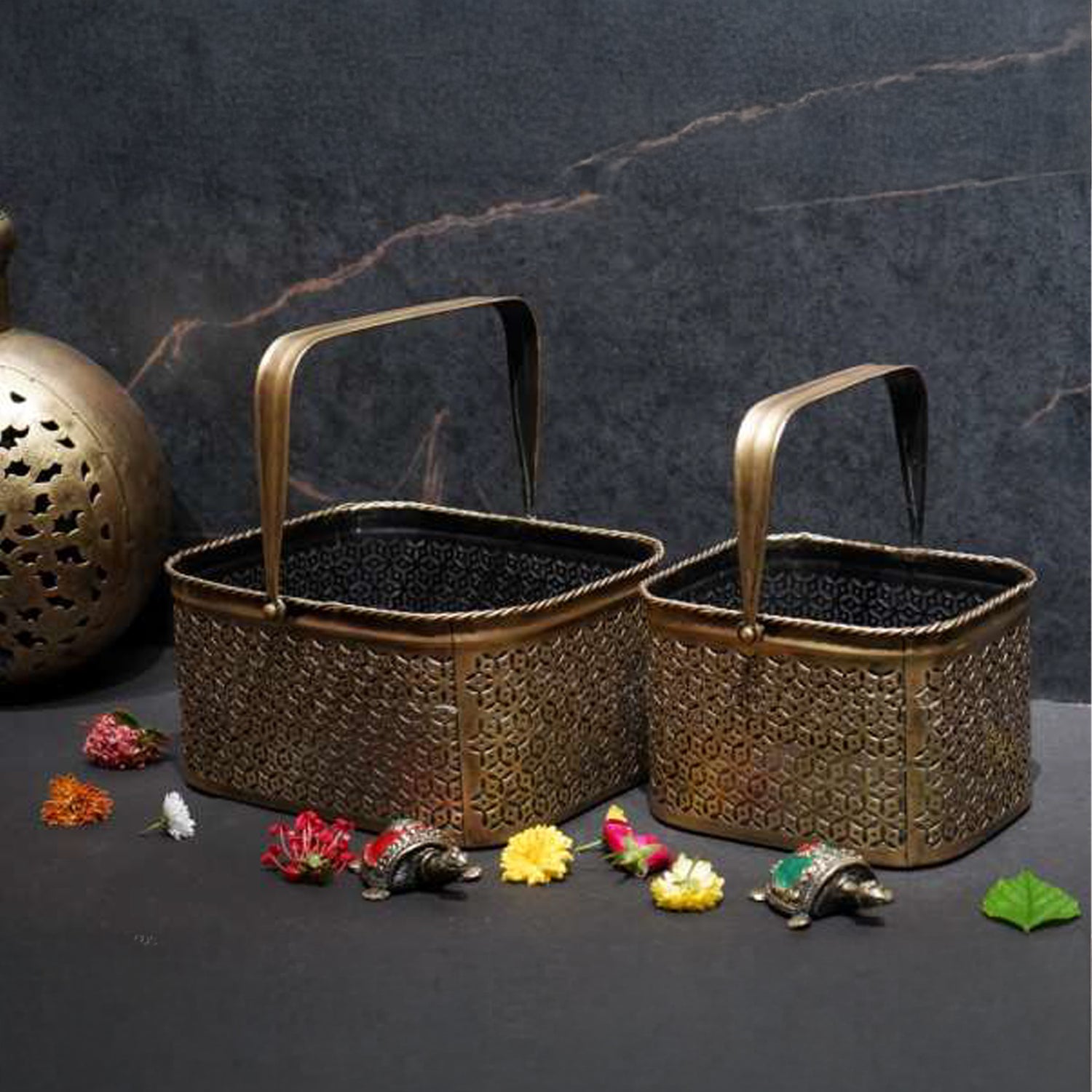Set of 2 Rectangular Storage Baskets – Handwoven Decorative Organizer Bins