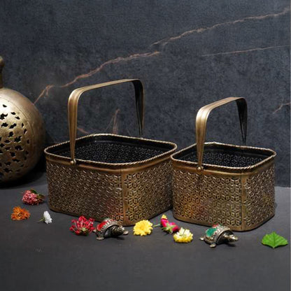 Set of 2 Rectangular Storage Baskets – Handwoven Decorative Organizer Bins