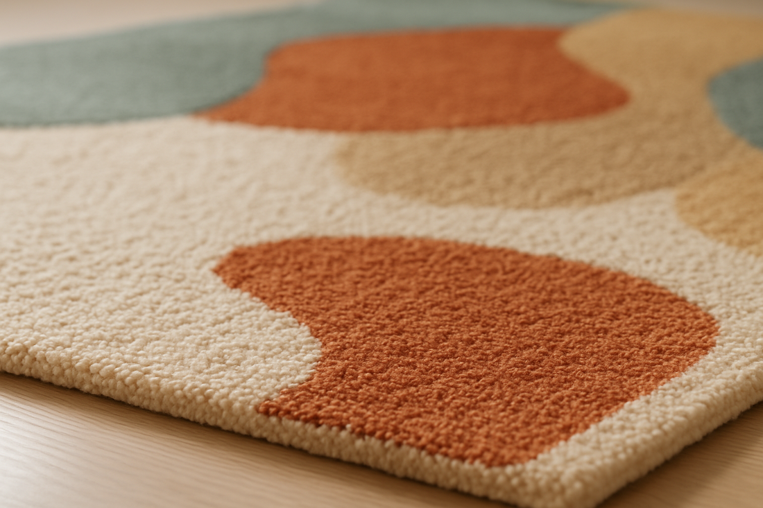Neutral Multi Abstract Wool Silk Rug - 5x8ft