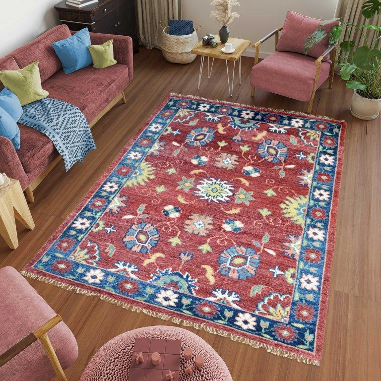 Farookht Turkish Muted Rug Handmade Wool Rug Vintage Rug Neutral Premium Hand-Knotted Modern Oushak Rug Premium Wool Turkish rug | 5ftx8ft | F-HKOU-003