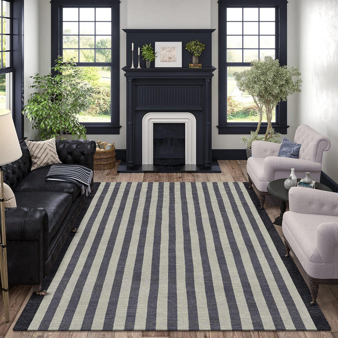 Contemporary Striped, Hand Tufted Carpet Rug for Living Spaces | F-HT-037