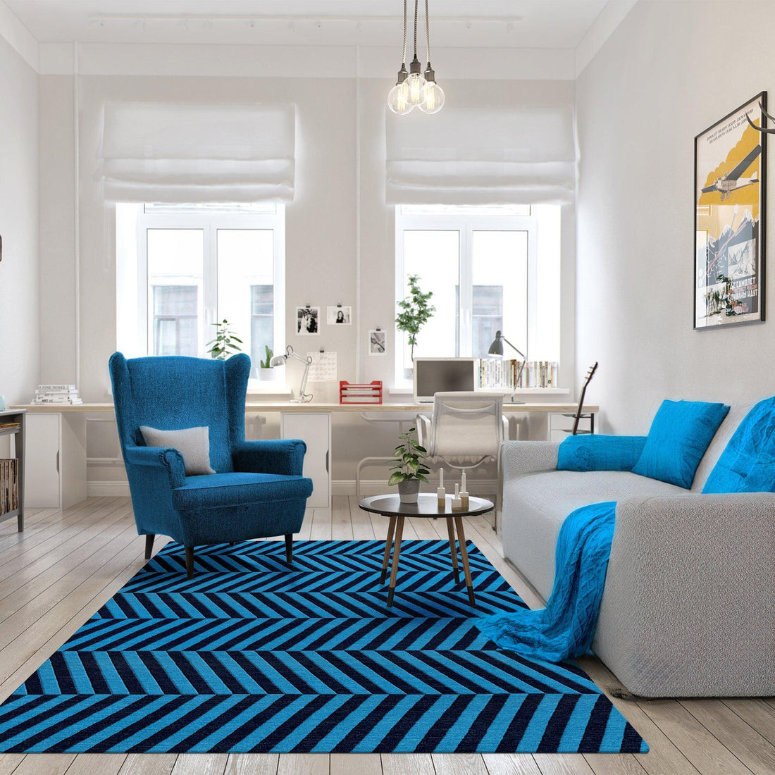 8a5a1e-8b.myshopify.com Blue Chevron Wool Hand Tufted Carpet Rug for Living Spaces | F-HT-030