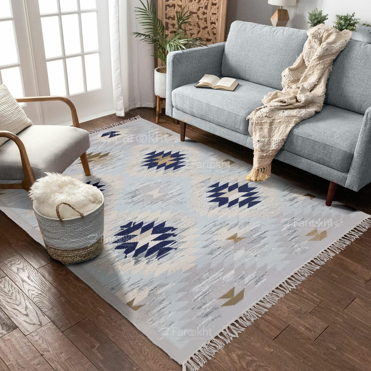 Light Blue Handwoven Flatweave Rug