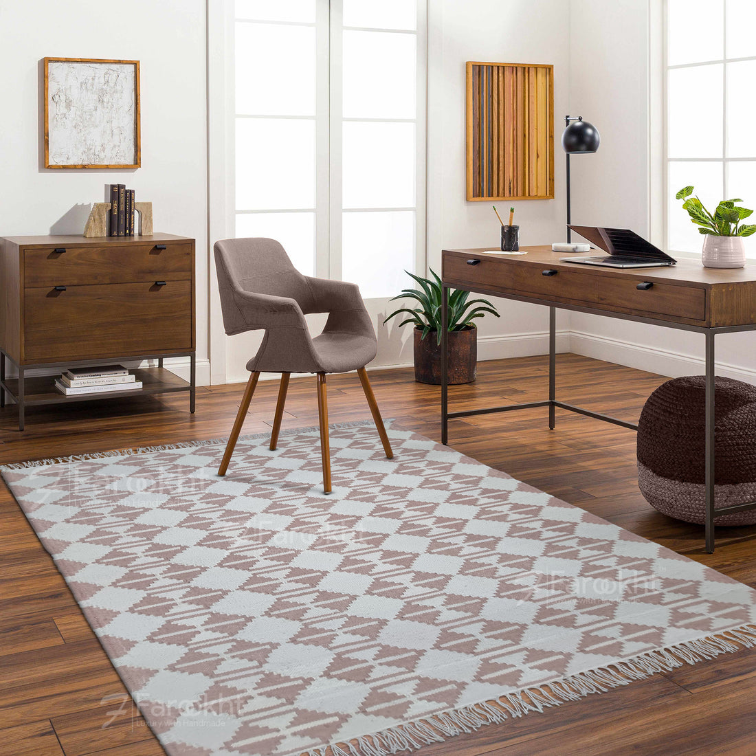 Handwoven Pink Geometric Rug