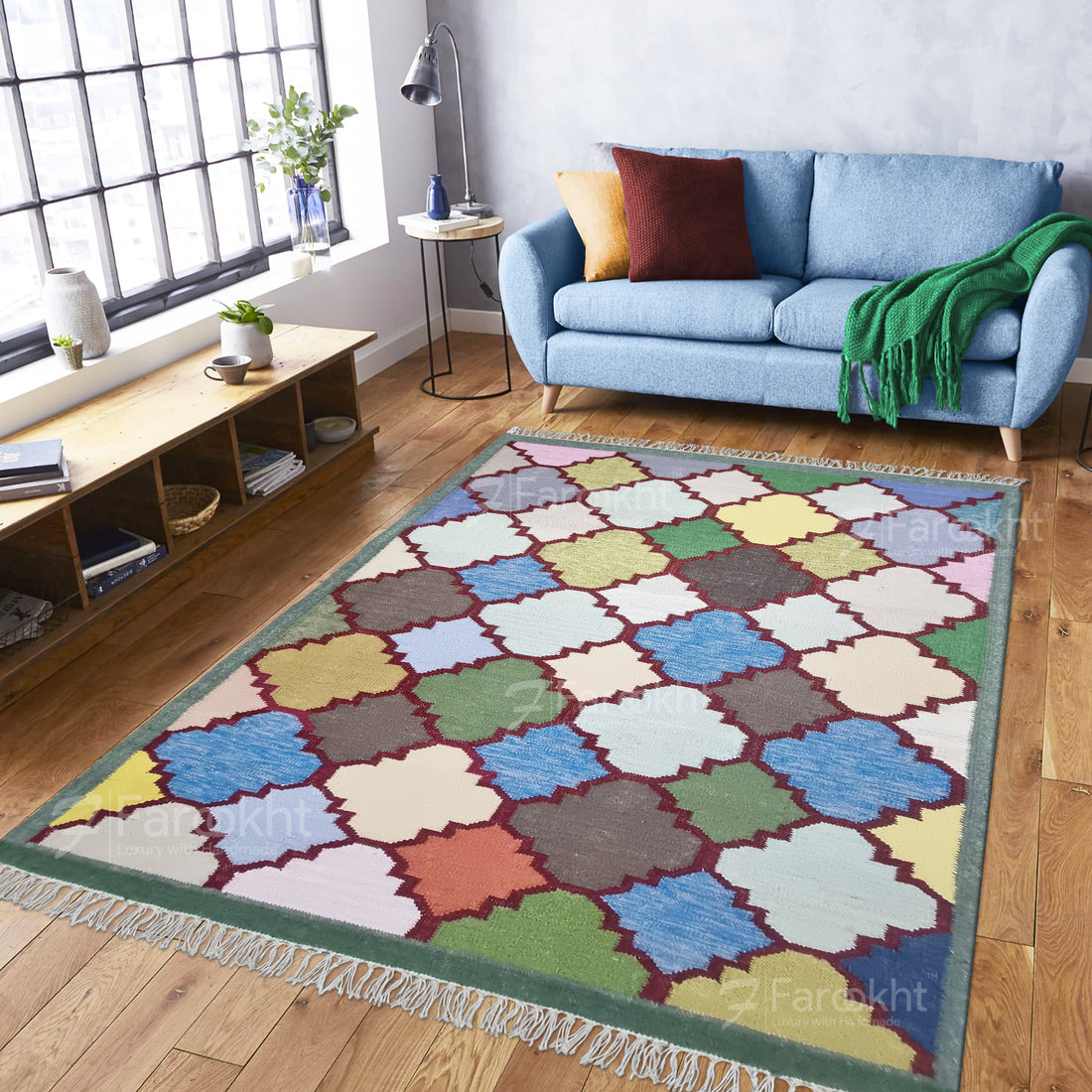 Multicolor Handwoven Wool Blend Geometric Rug