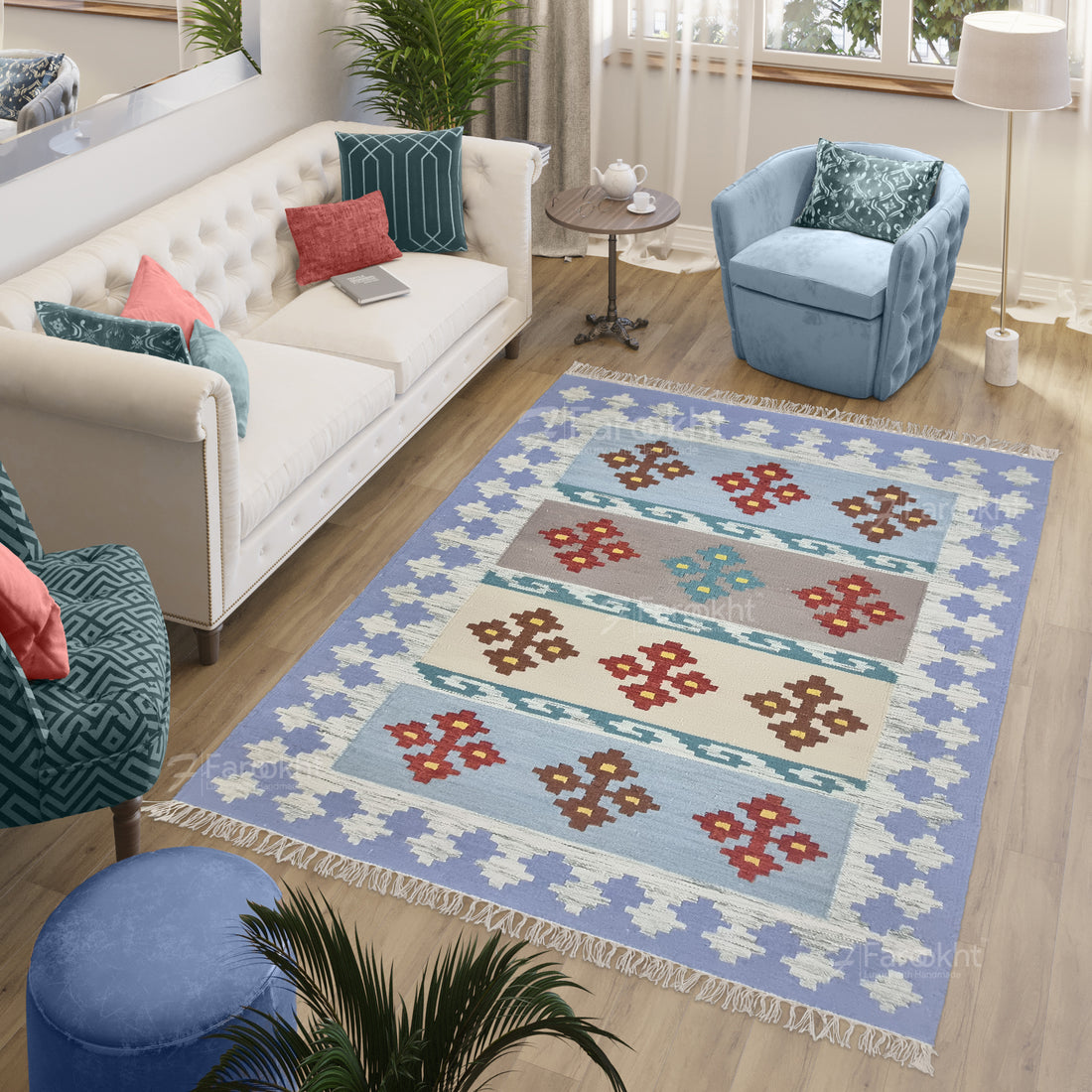 Lavender Geometric Flatweave Wool Rug