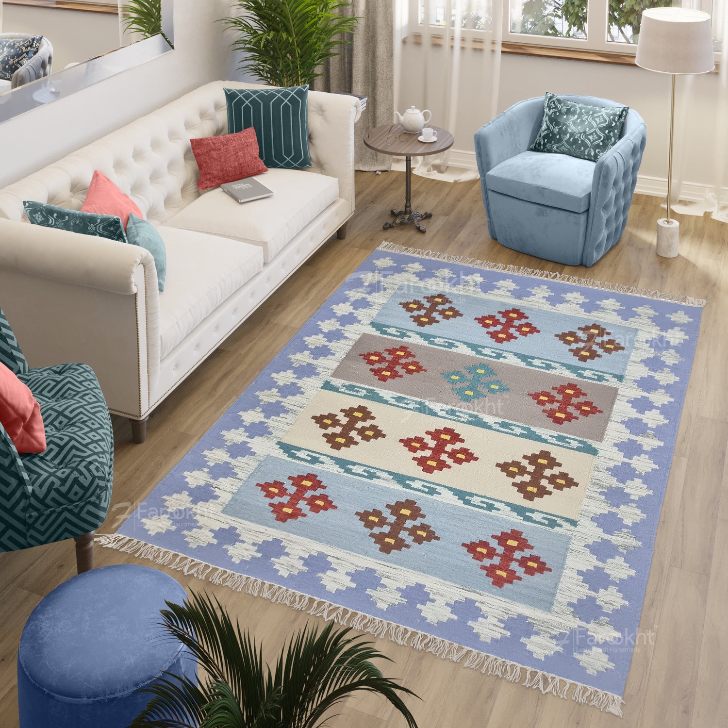 Lavender Geometric Flatweave Wool Rug