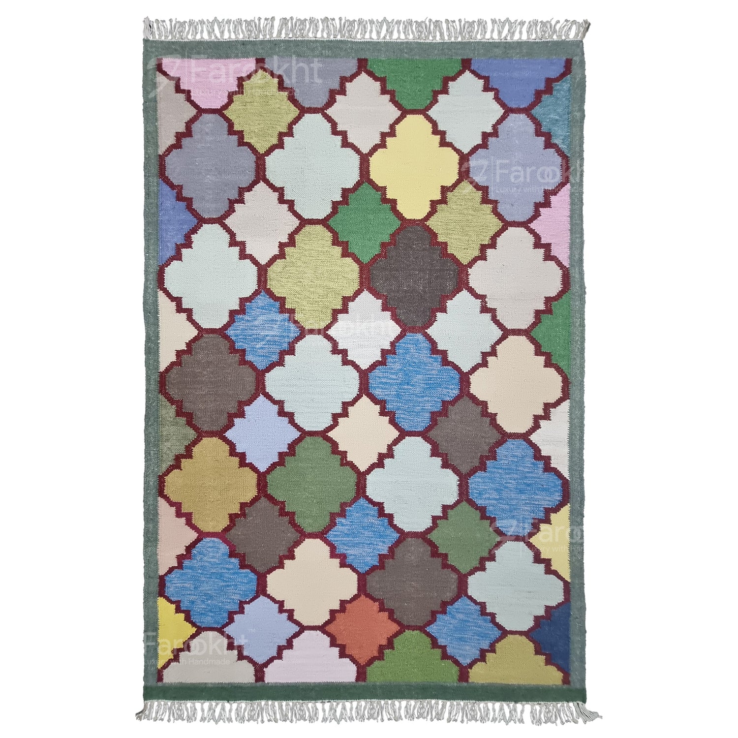 Multicolor Handwoven Wool Blend Geometric Rug