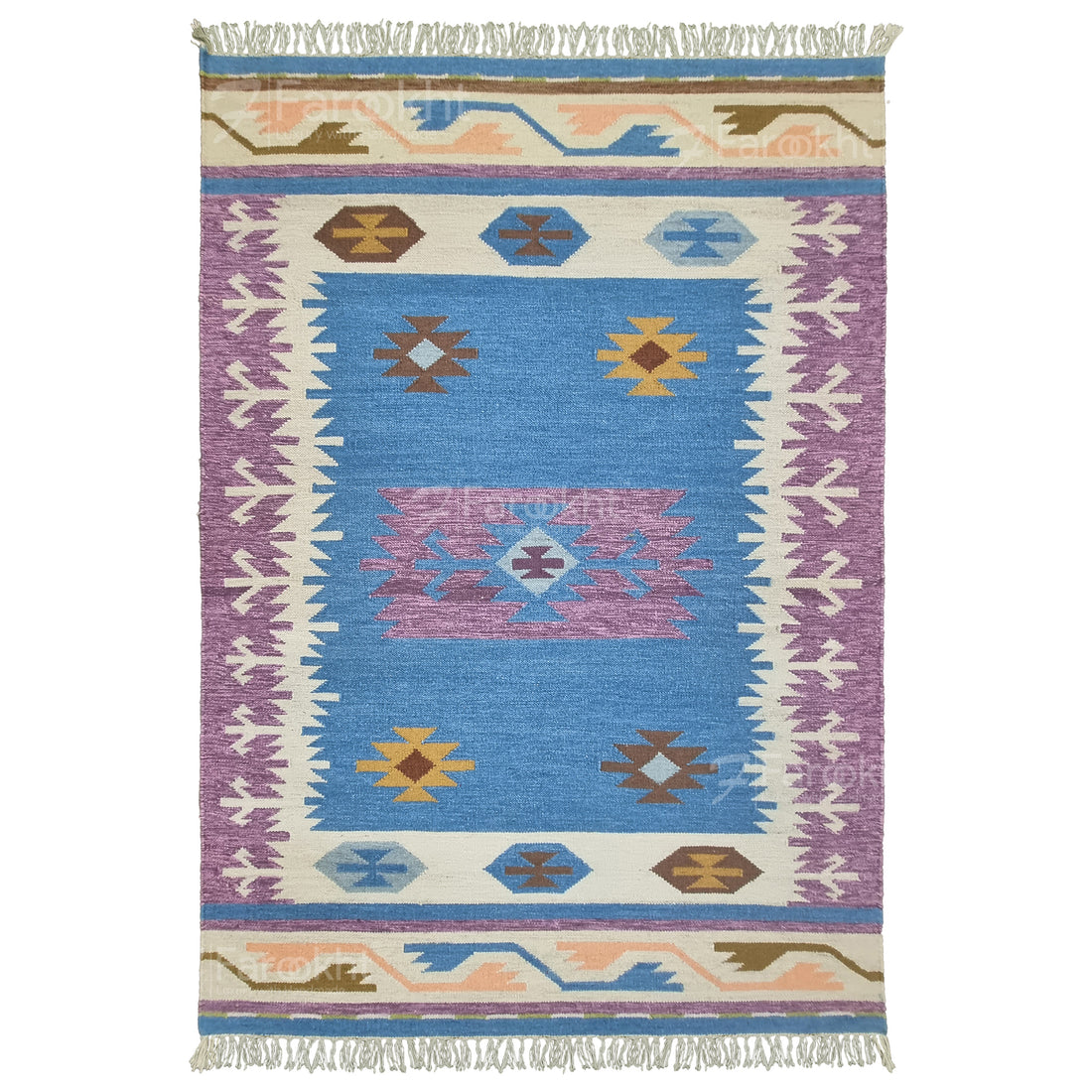 Blue Purple Handwoven Wool Kilim Rug