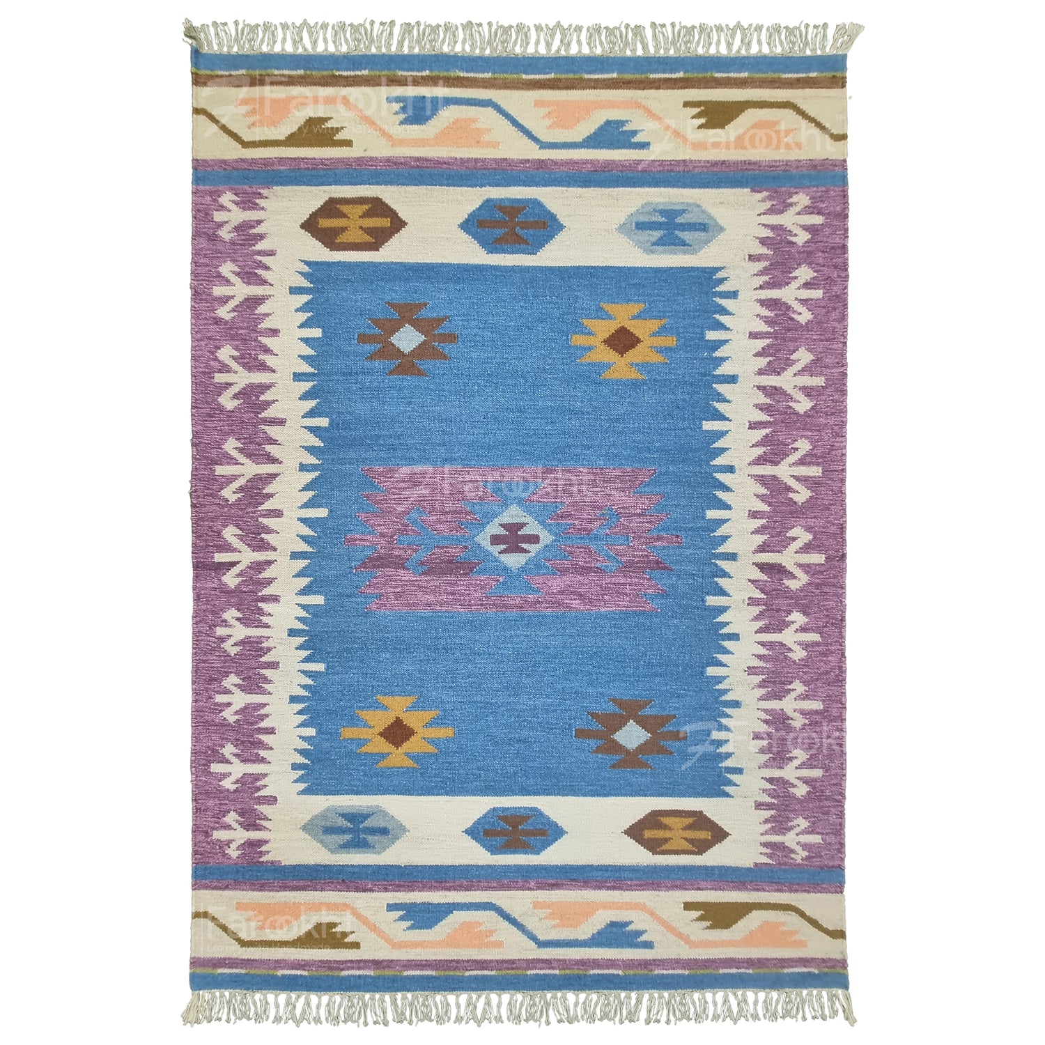 Blue Purple Handwoven Wool Kilim Rug