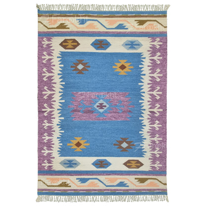 Blue Purple Handwoven Wool Kilim Rug