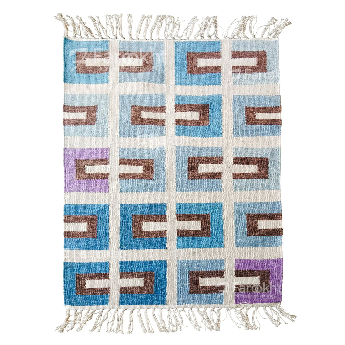 Woven blanket with geometric pattern on a white background