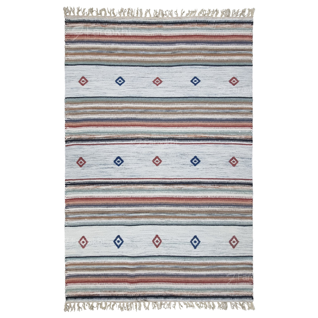 Cream Geometric Handwoven Wool Flatweave Area Rug