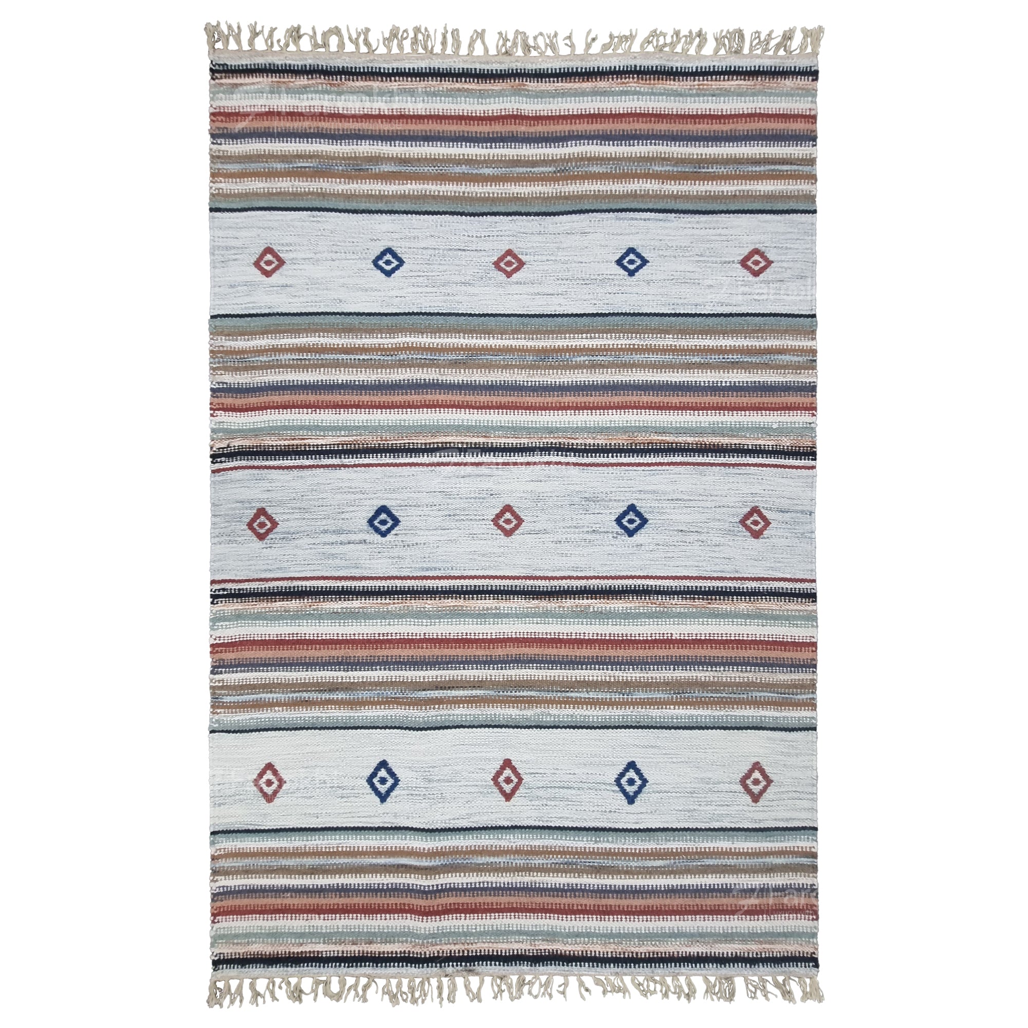 Cream Geometric Handwoven Wool Flatweave Area Rug