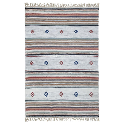Cream Geometric Handwoven Wool Flatweave Area Rug