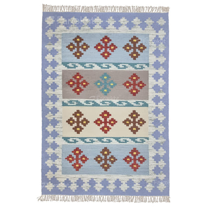 Lavender Geometric Flatweave Wool Rug