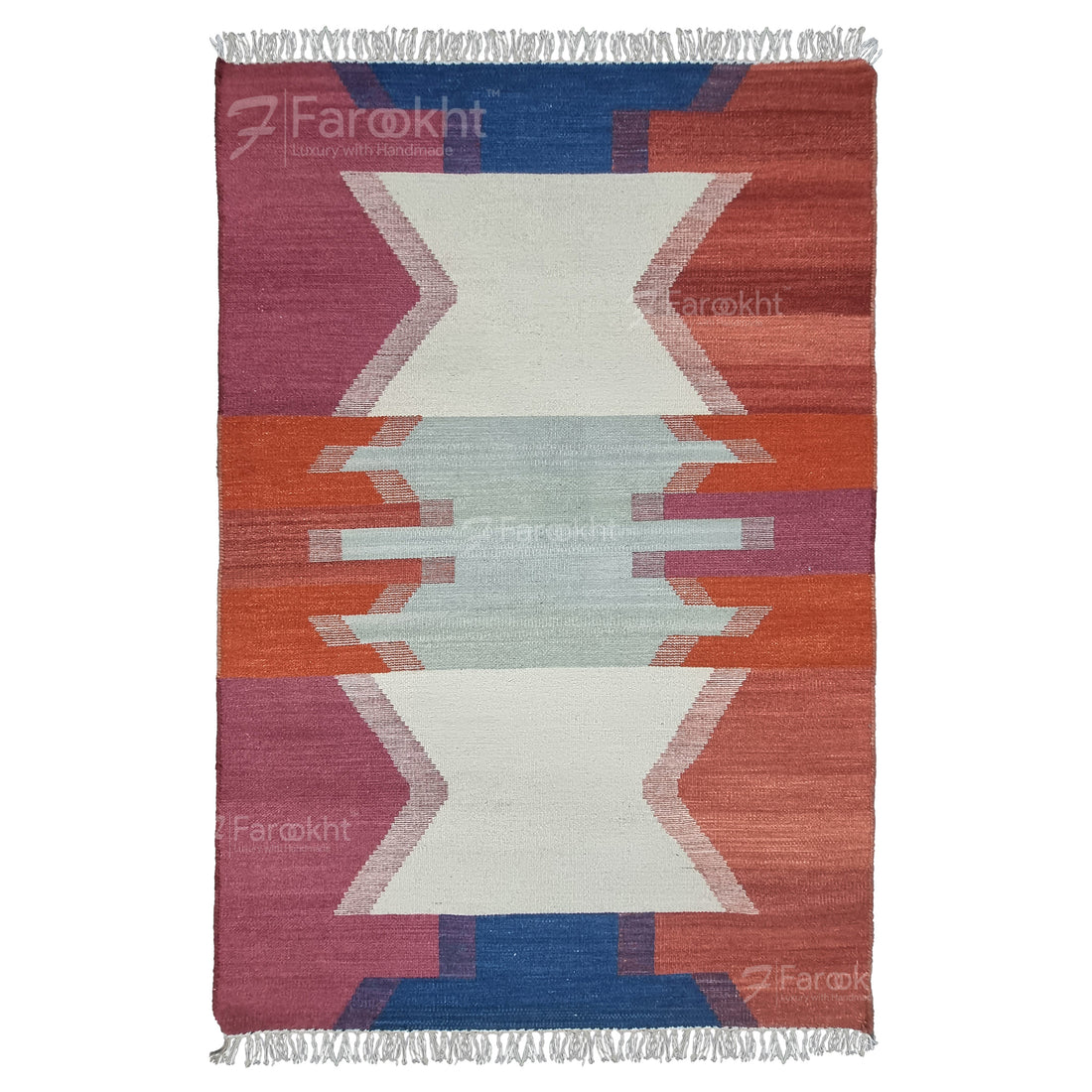 Coral Geometric Handwoven kilim Rug