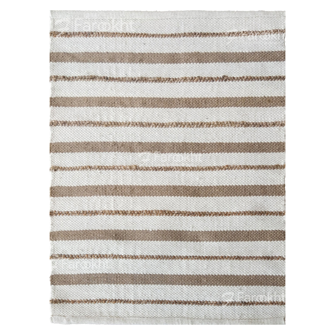 Striped rug with brown and white stripes on a white background