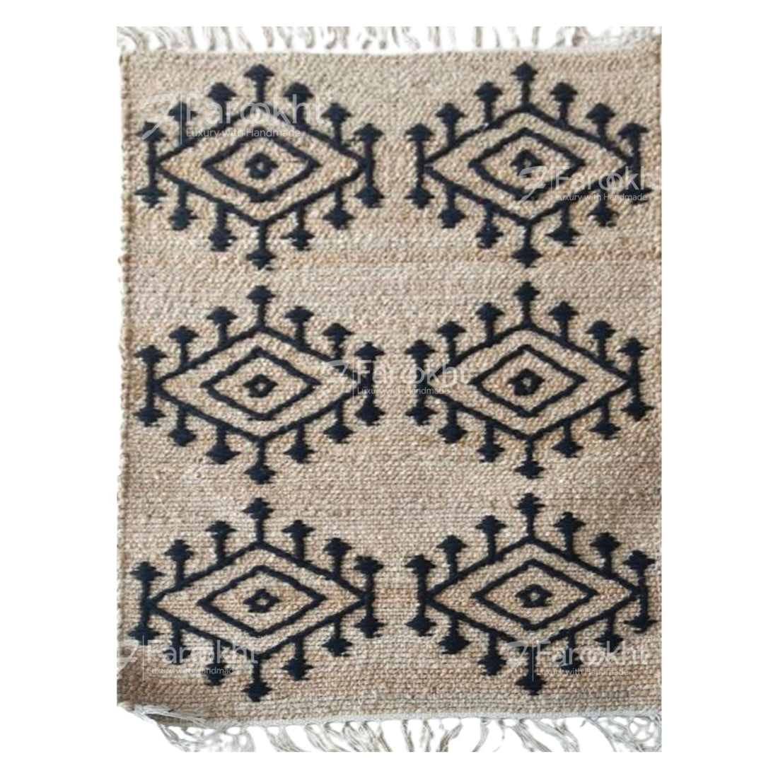 Textile with black geometric patterns on a beige background