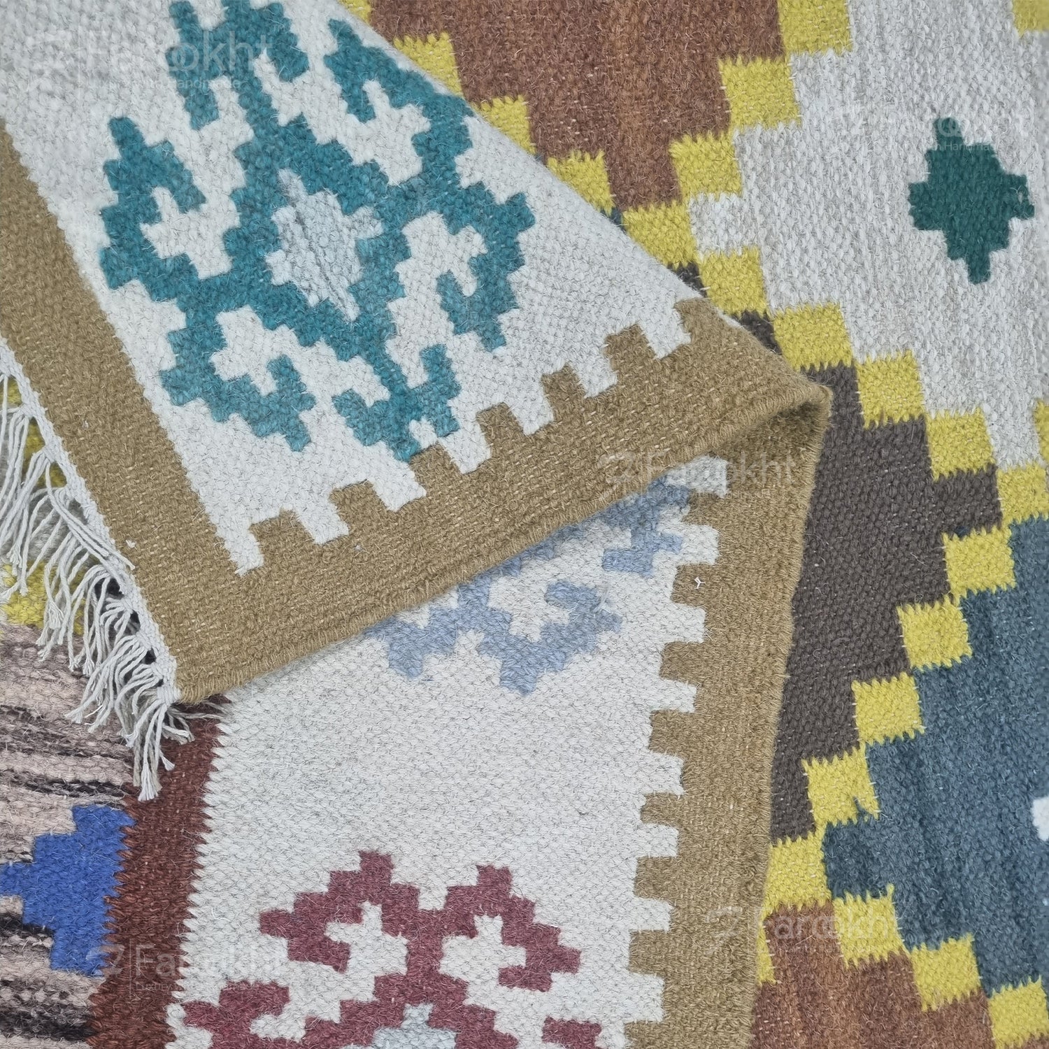 Multi-Color Geometric Wool Blend Area Rug