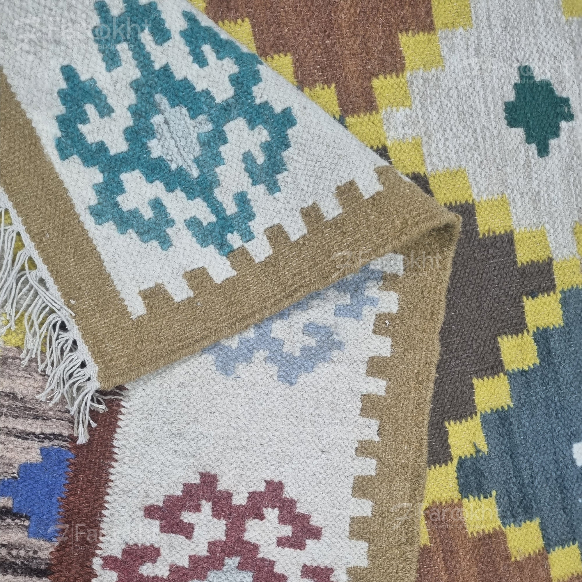 Multi-Color Geometric Wool Blend Area Rug