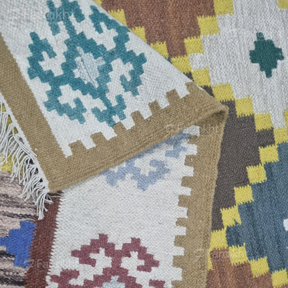 Multi-Color Geometric Wool Blend Area Rug