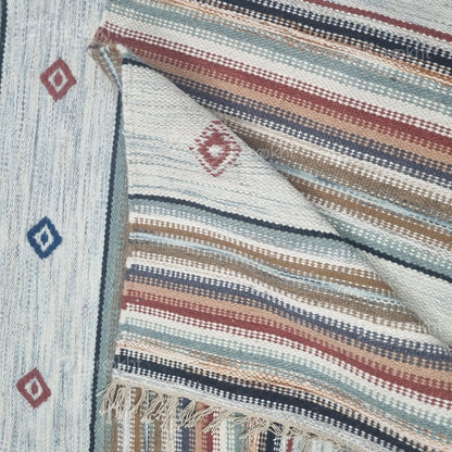 Cream Geometric Handwoven Wool Flatweave Area Rug