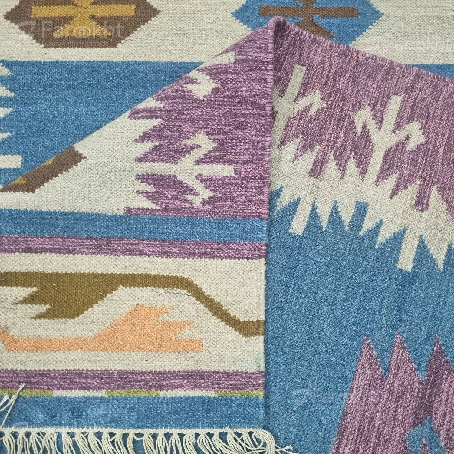 Blue Purple Handwoven Wool Kilim Rug